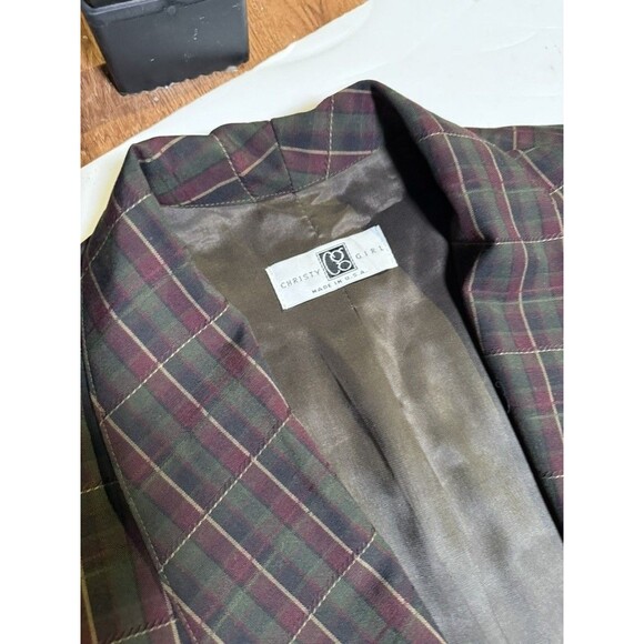 Vintage Christy Girl Blazer 12 tartan Plaid Single Button 90s green wine - Picture 3 of 8